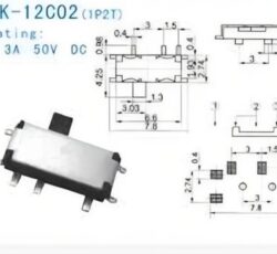 کلید کشویی ریز 3 پین-MK12C02 smd ( دو حالته)-Slide Switch -Miniature toggle switch