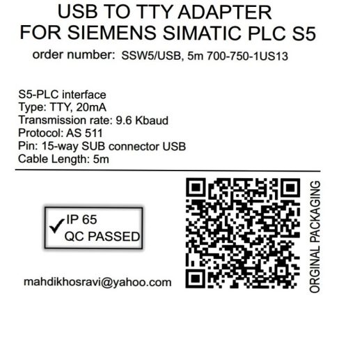 کابل مبدل usb to tty جهت ارتباط با PLC S5 زیمنس